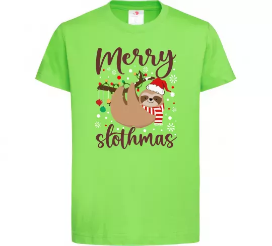 Дитяча футболка Merry slothmas Лаймовий фото
