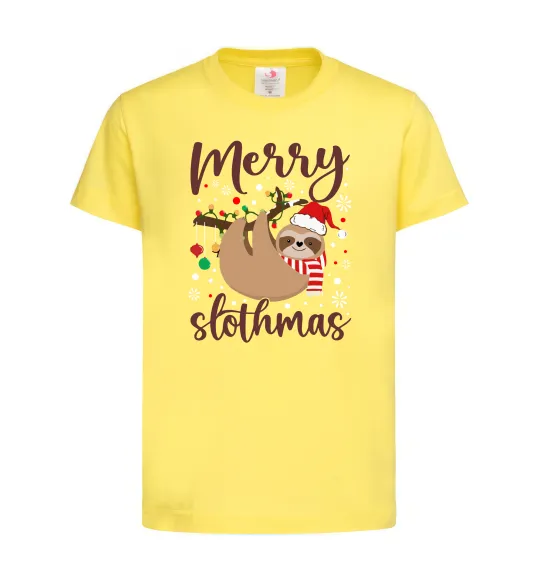 Детская футболка Merry slothmas Лимонный фото