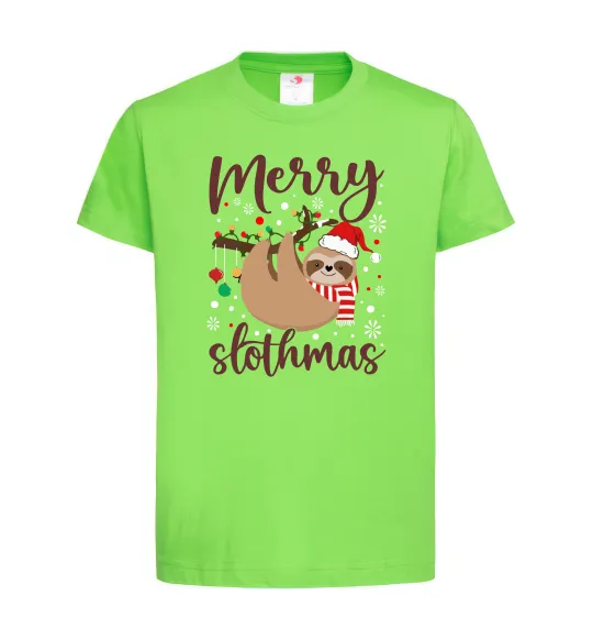 Детская футболка Merry slothmas Лаймовый фото