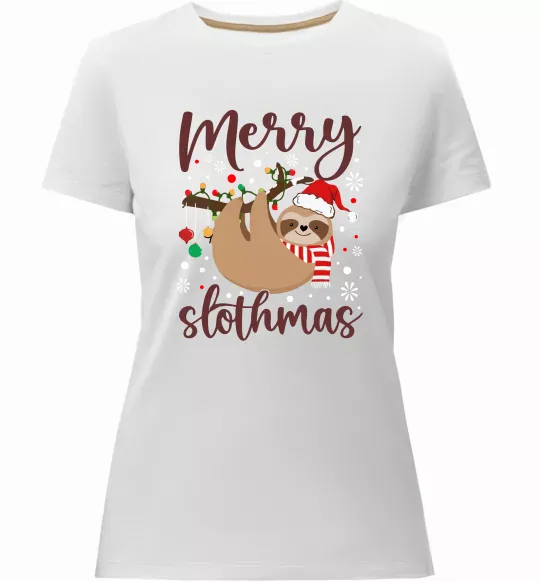 Жіноча преміум футболка Merry slothmas Білий фото