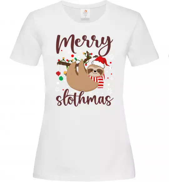 Женская футболка Merry slothmas Белый фото