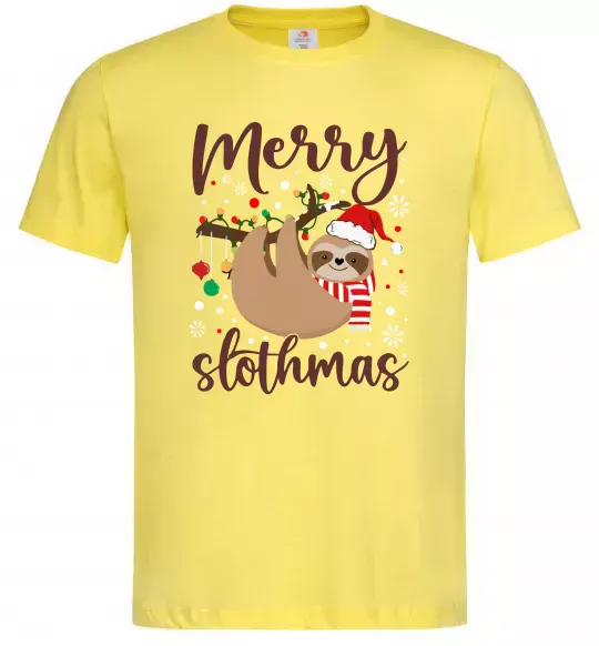 Мужская футболка Merry slothmas Лимонный фото