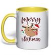 Чашка с цветной ручкой Merry slothmas Солнечно желтый фото