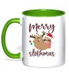 Чашка з кольоровою ручкою Merry slothmas Зелений Чашка з кольоровою ручкою Merry slothmas Зелений фото