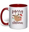 Чашка с цветной ручкой Merry slothmas Красный фото