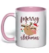Чашка з кольоровою ручкою Merry slothmas Ніжно рожевий Чашка з кольоровою ручкою Merry slothmas Ніжно рожевий фото