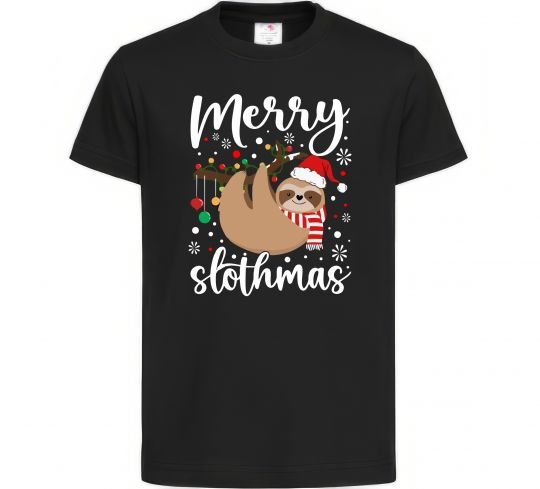 Детская футболка Merry slothmas Черный фото