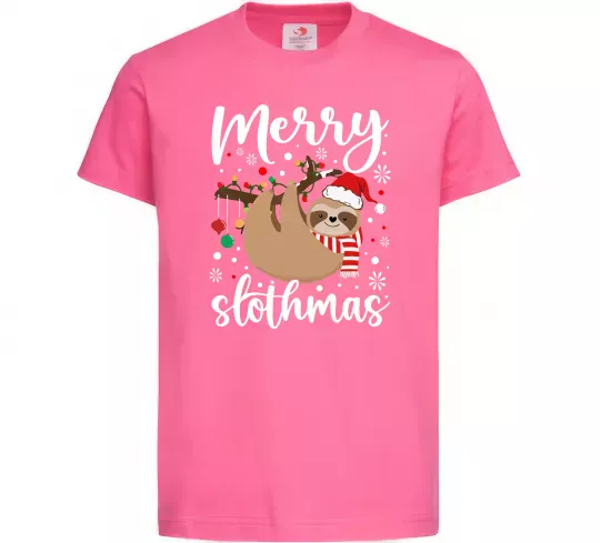 Дитяча футболка Merry slothmas Яскраво-рожевий фото