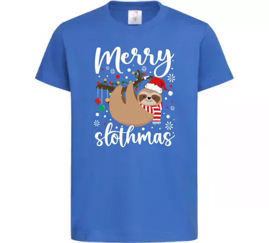 Дитяча футболка Merry slothmas Яскраво-синій фото