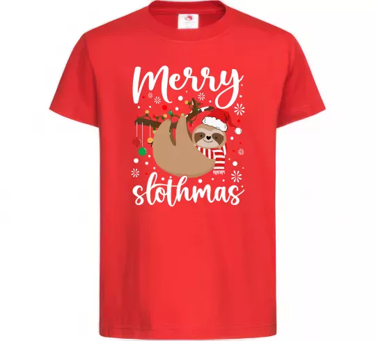 Дитяча футболка Merry slothmas Червоний фото