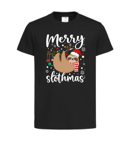 Детская футболка Merry slothmas Черный фото