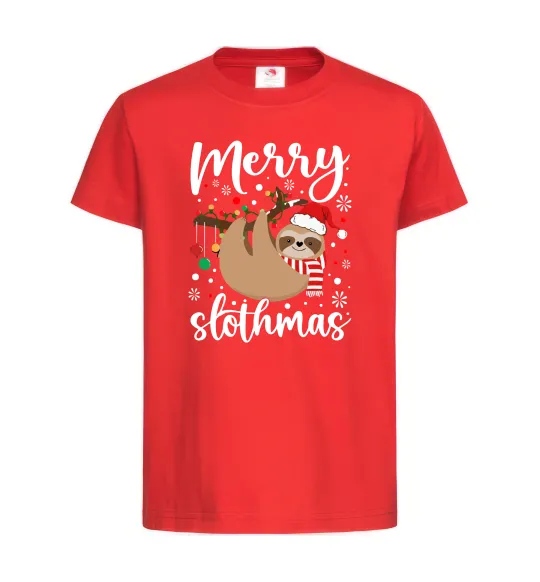Детская футболка Merry slothmas Красный фото
