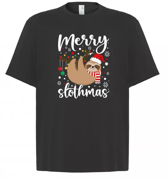 Футболка Оверсайз Merry slothmas Черный фото