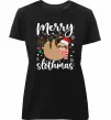 Жіноча преміум футболка Merry slothmas Чорний фото