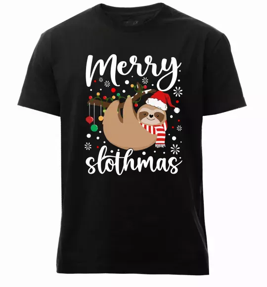 Мужская премиум футболка Merry slothmas Черный фото