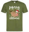 Мужская футболка Merry slothmas Оливковый фото