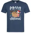 Мужская футболка Merry slothmas Темно-синий фото
