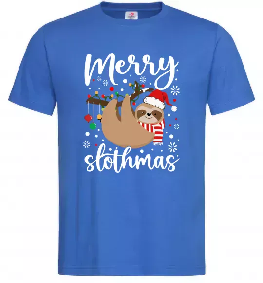 Мужская футболка Merry slothmas Ярко-синий фото
