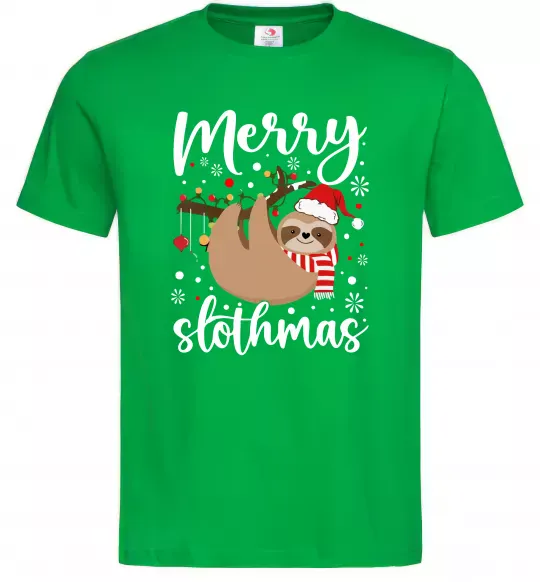 Мужская футболка Merry slothmas Зеленый фото