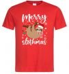 Мужская футболка Merry slothmas Красный фото