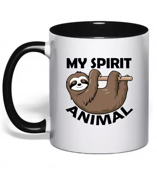 Чашка з кольоровою ручкою My spirit animal sloth Чорний фото
