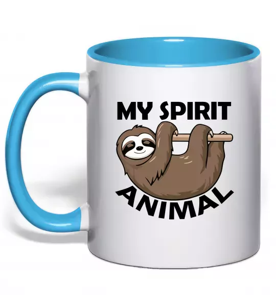 Чашка з кольоровою ручкою My spirit animal sloth Блакитний фото