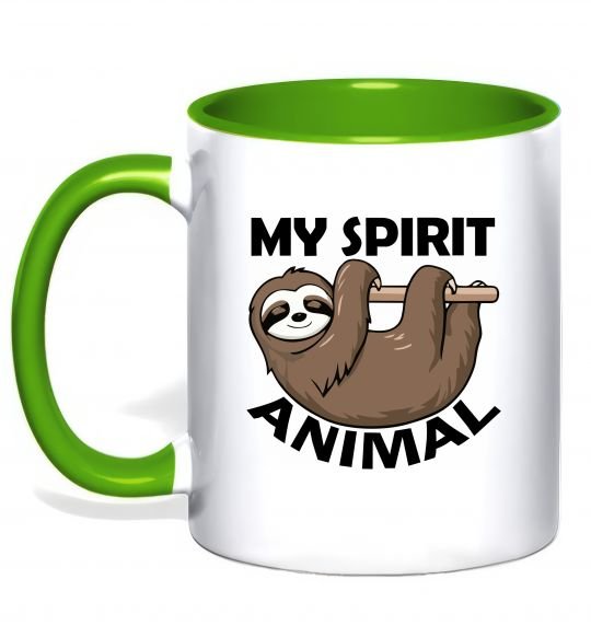 Чашка с цветной ручкой My spirit animal sloth Зеленый фото