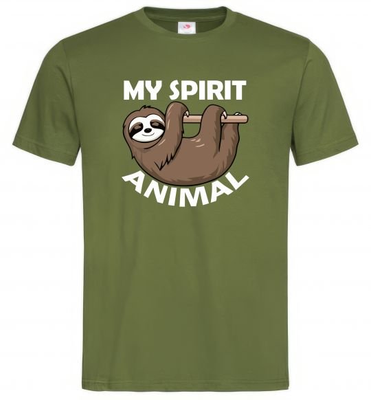 Мужская футболка My spirit animal sloth Оливковый фото