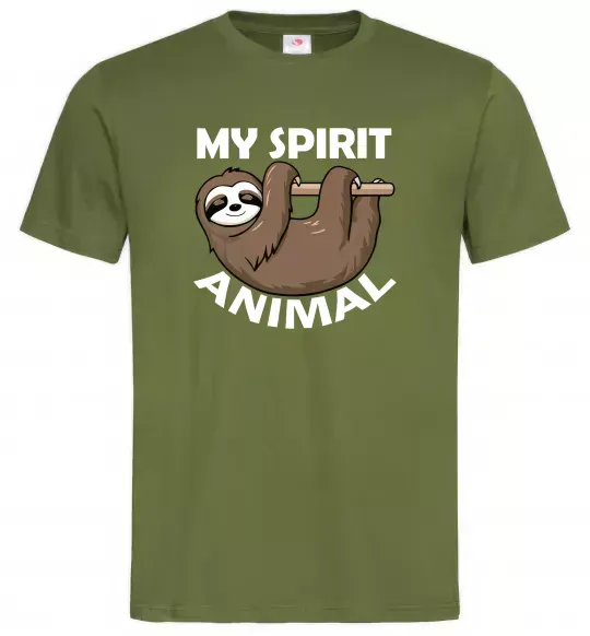 Мужская футболка My spirit animal sloth Оливковый фото