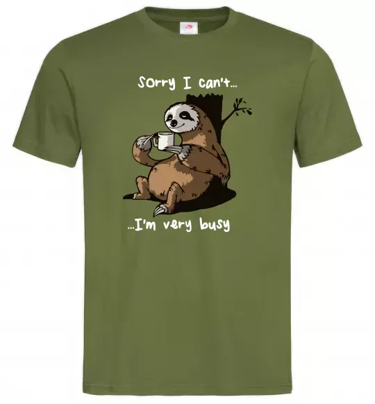 Чоловіча футболка Sorry I can` I`m very busy Оливковий фото