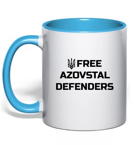 Чашка с цветной ручкой Free Azovstal Defenders Голубой фото