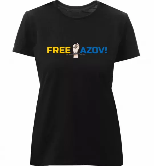 Женская премиум футболка Free Azov рука Черный фото