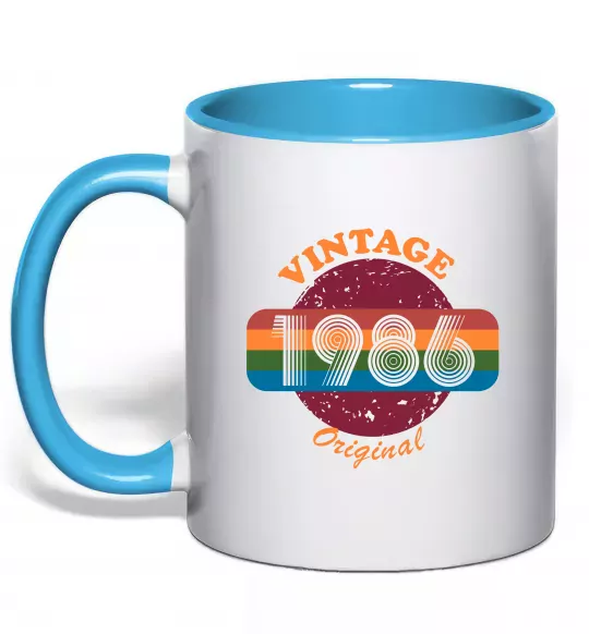 Чашка з кольоровою ручкою Vintage 1986 Блакитний фото