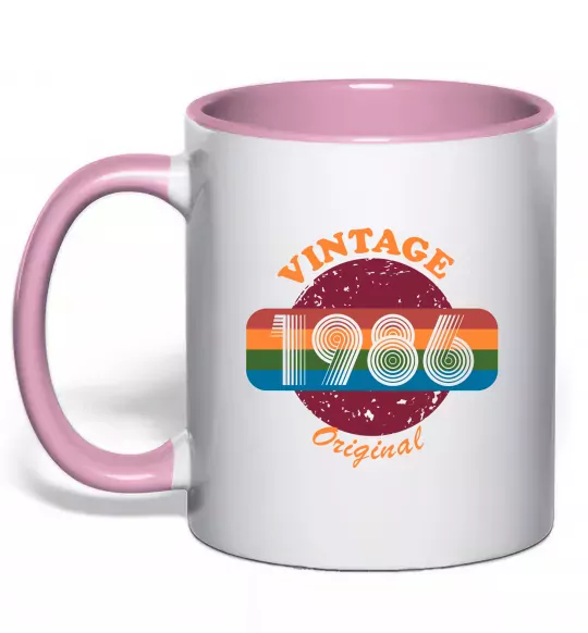 Чашка з кольоровою ручкою Vintage 1986 Ніжно рожевий фото