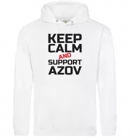 Мужская толстовка (худи) Keep calm and support Azov Белый фото