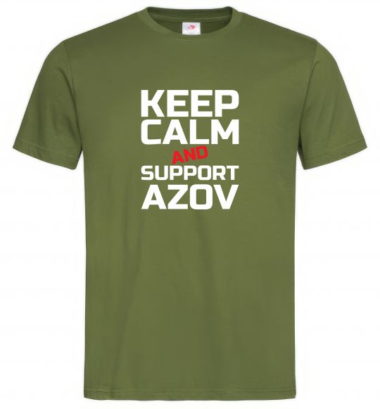 Мужская футболка Keep calm and support Azov Оливковый фото