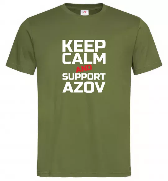 Чоловіча футболка Keep calm and support Azov Оливковий фото