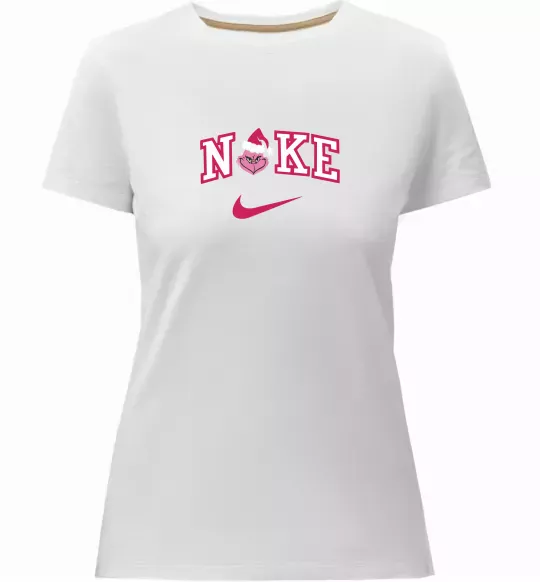 Жіноча преміум футболка Грінч рожевий ВИШИВКА Білий фото