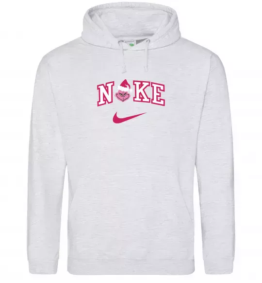 Женская толстовка (худи) Грінч рожевий ВИШИВКА Серый меланж фото