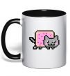 Чашка з кольоровою ручкою Nyan cat ВИШИВКА Чорний фото