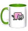 Чашка с цветной ручкой Nyan cat ВИШИВКА Лаймовый фото
