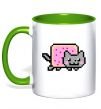 Чашка з кольоровою ручкою Nyan cat ВИШИВКА Зелений фото