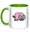 Чашка с цветной ручкой Nyan cat ВИШИВКА Зеленый фото