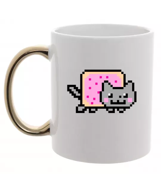 Чашка с цветной ручкой Nyan cat ВИШИВКА Золото фото