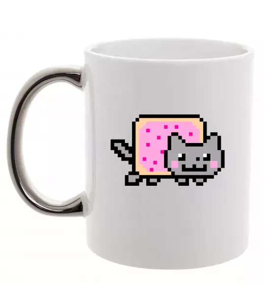 Чашка с цветной ручкой Nyan cat ВИШИВКА Серебро фото