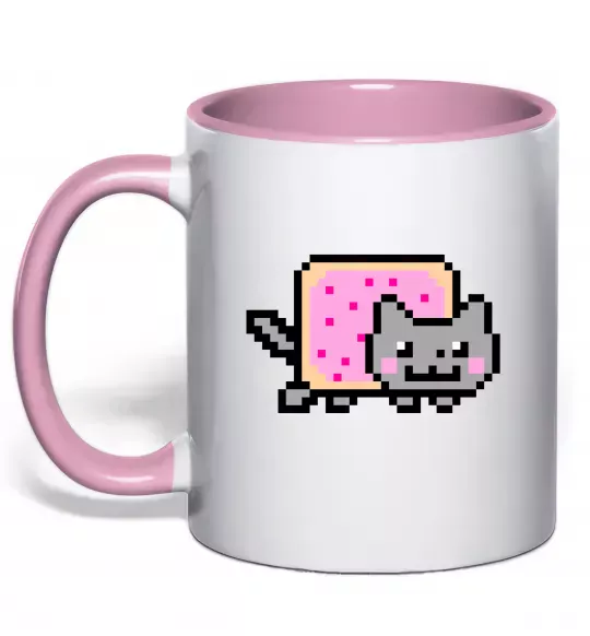 Чашка с цветной ручкой Nyan cat ВИШИВКА Нежно розовый фото