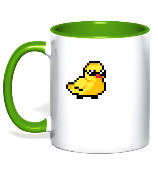 Чашка з кольоровою ручкою Duck pixel ВИШИВКА Лаймовий фото