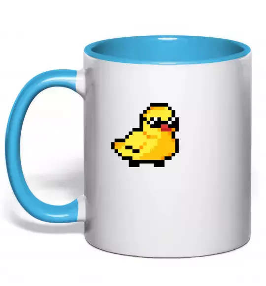 Чашка с цветной ручкой Duck pixel ВИШИВКА Голубой фото