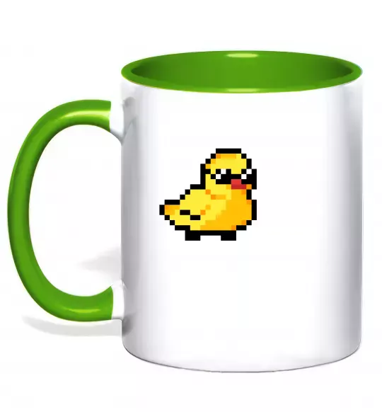 Чашка с цветной ручкой Duck pixel ВИШИВКА Зеленый фото