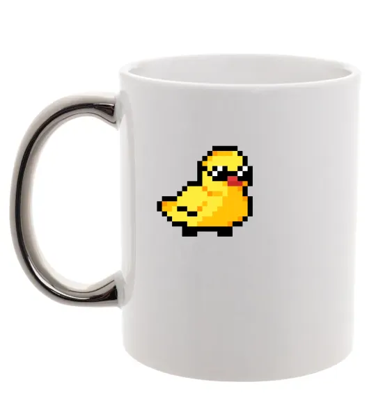 Чашка с цветной ручкой Duck pixel ВИШИВКА Серебро фото